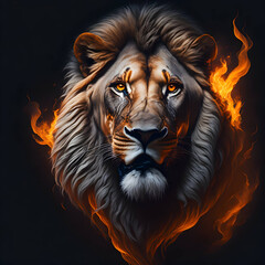 head of a lion on fire Generative AI