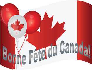 Canadian Flag and Balloons Wishing Happy Canada Day in French Illustration