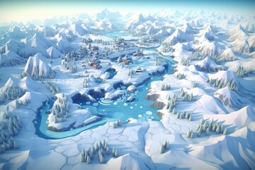 Fototapeta na wymiar 3D Cartoon Animated Location: Frozen Tundra - AI Generate