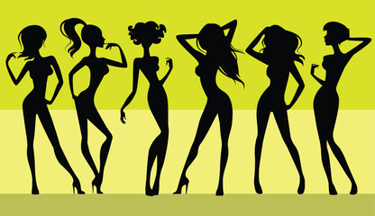 Fototapeta na wymiar Vector illustration of a six girls silhouettes