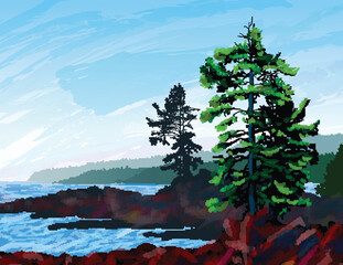 Beautifull digital painting depicting a scene from the rugged west coast of Vancouver Island BC. © Designpics