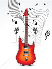 abstract mysical background with guitar vector illustration