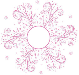 Floral decorative motif with circular frame.