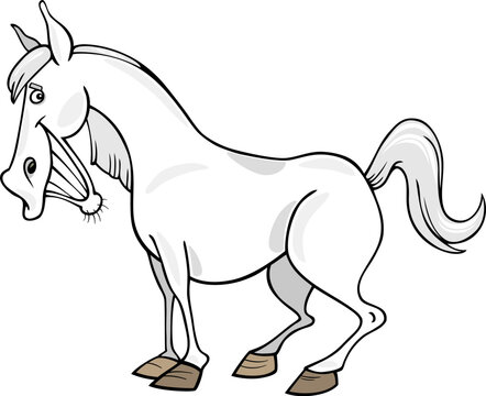 Cartoon illustration of funny gray horse