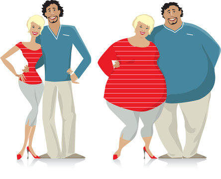 Dieting couple from fat to thin