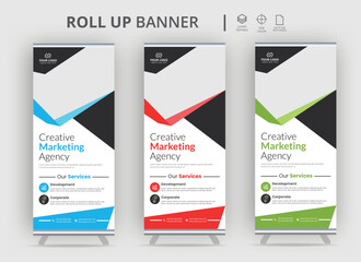 Modern roll up banner template, Standee template, X-banner template, Flag banner, and Business Roll Up Banner stand. Presentation concept. Abstract modern roll up background. Vertical roll up template