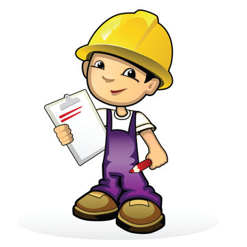 Vector illustration of a builder in yellow helmet