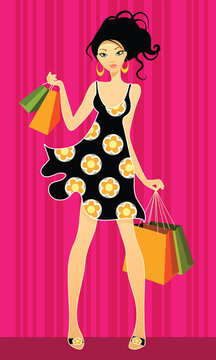 Vector illustration of a young girls shopping