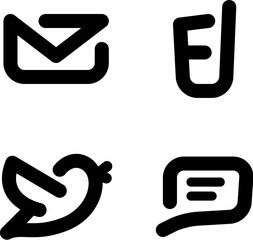 Black vector set of contact information icons: mail, phone, twitter and chat