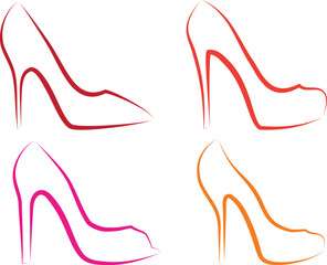 high heel shoes line art, vector set