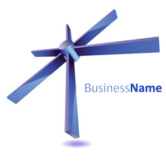 Blue cylinder with elements around - abstract symbol