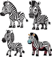 Fototapeta na wymiar Cartoon Zebra character striped cute animal 