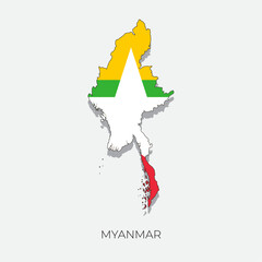 Myanmar map and flag. Detailed silhouette vector illustration