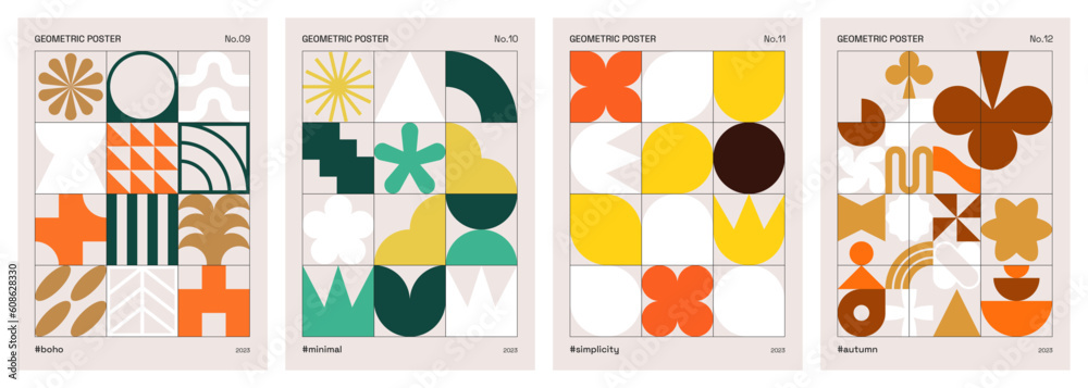 Wall mural abstract colorful geometric posters. vector patterns influenced by swiss style and minimalism. moder