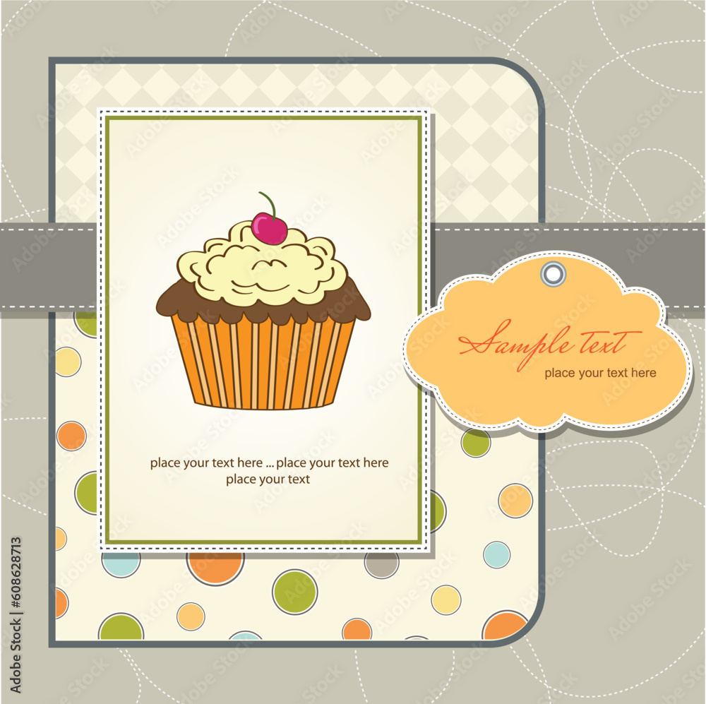 Sticker birthday card with cupcake