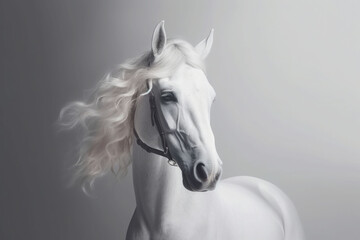 Portrait of beautiful spellbinding white horse. Generative AI