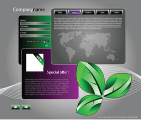nice web site template banner with frame in green and purple color with ecology motive or theme