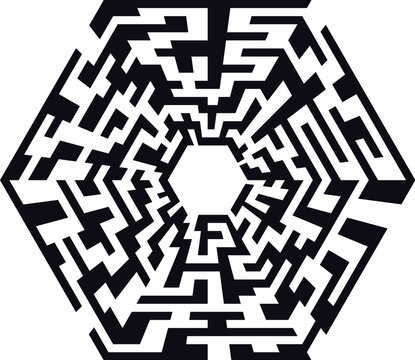 illustration of an abstract maze with the shape of an hexaeder