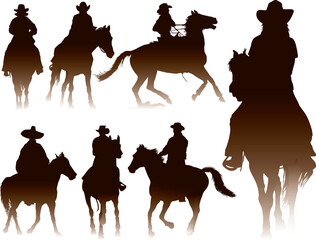 Collection of horseback riding silhouettes