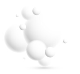 Light and soft 3D defocused spheres vector abstract background, relaxing ambient theme with white balls in levitation, atmospheric wallpaper.