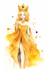 gold yellow queen watercolor clipart cute isolate white background