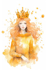 gold yellow queen watercolor clipart cute isolate white background