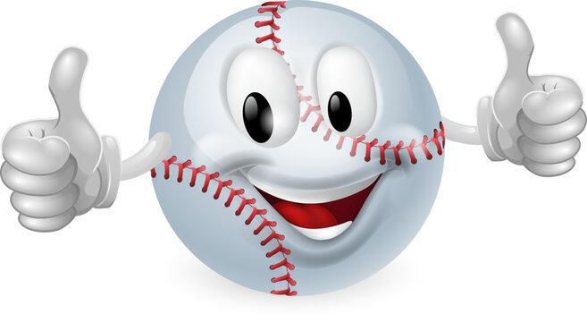 Illustration of a cute happy baseball ball mascot man smiling and giving a thumbs up