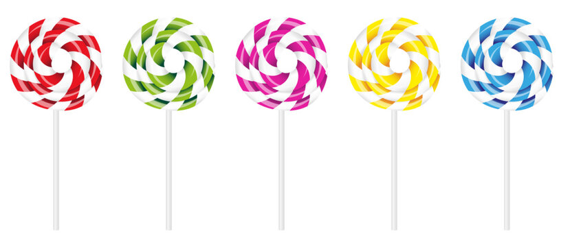 Illustration of Swirly Lollipop in Various Colors Isolated on White Background