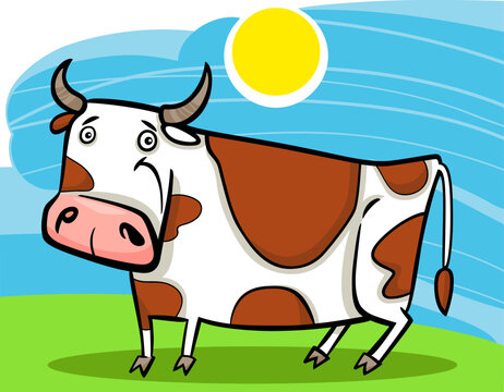 cartoon illustration of cute spotted farm cow