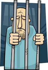cartoon illustration of sad jailed man behind the prison bars