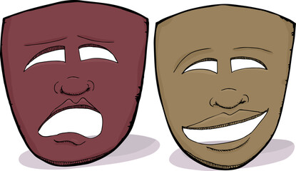 Theatrical dramatic masks with African facial features