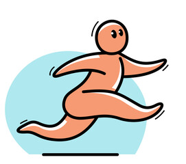 Funny cartoon man running vector flat style illustration isolated on white, cute and positive small guy drawing or icon.