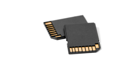 Sd card, memory card with copyspace isolated on a white background.