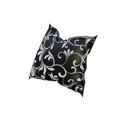 3D Render Illustration of Black Pillow with Plants Pattern Front View Isolated on White Transparent
