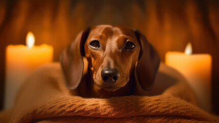 Soothing Serenity: Calm Dachshund Dog Resting in Spa Environment - Generative AI