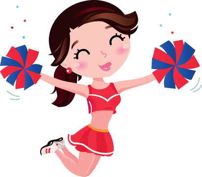 Cute happy cheerleader. Vector cartoon Illustration