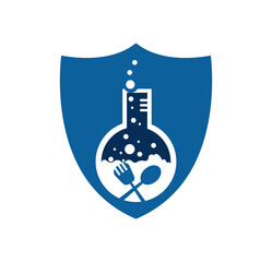 Food Lab logo vector icon illustration design template. lab logo.Lab test tube with spoon and fork.