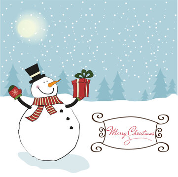 Christmas greeting card with snowman