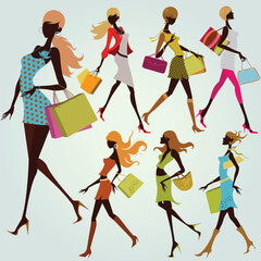 illustration drawing of shopping girl