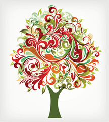 illustration drawing of abstract floral tree
