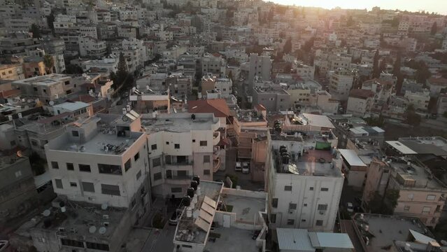 jerusalem drone fly over shots in the evening.