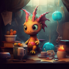 Fototapeta premium Cute Dragons, Childrens Book Illustration, Generative AI