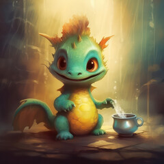 Cute Dragons, Childrens Book Illustration, Generative AI
