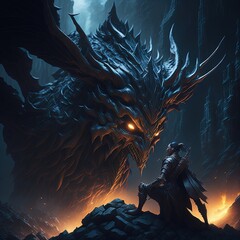 Dragon Vs hunter Generated AI Image