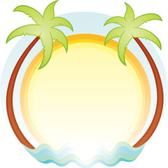 Fototapeta na wymiar Tropics symbol with palms sun and sea
