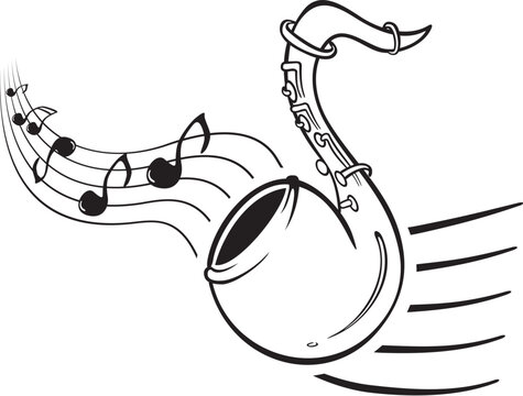 Design with music notes and sax on illustration