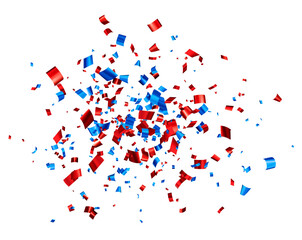Fototapeta premium Blue and red cut out foil ribbon confetti background..