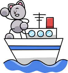 船に乗るにゃんまるのイラスト　猫