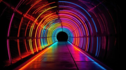 vibrant neon multi color tunnel into eternity, wallpaper, Generative AI
