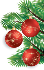 Christmas tree with red Christmas balls, vector